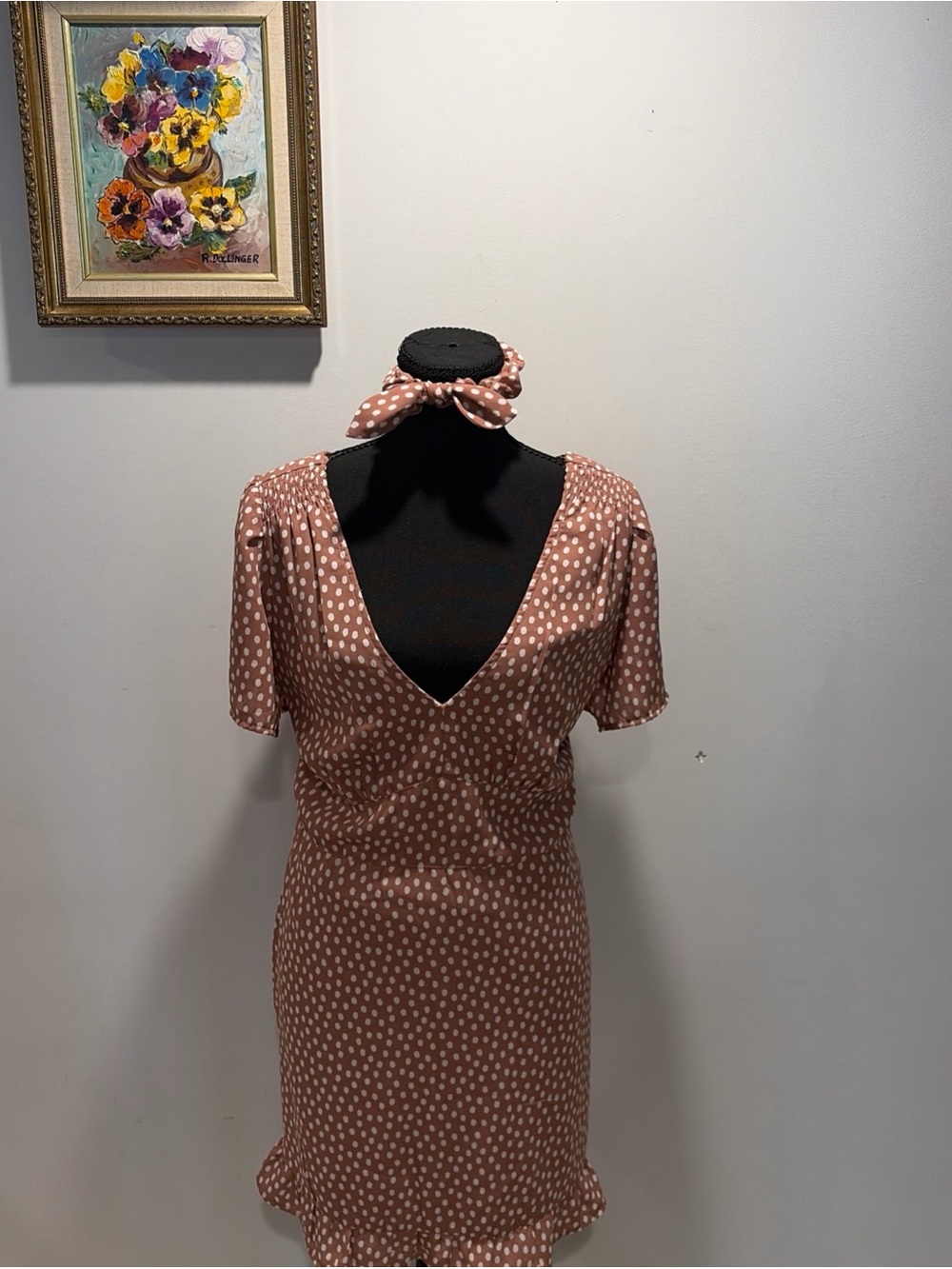 Polka Dot Mini Dress Scrunchie Set Ruffle Coquette Romantic Cottage Feminine